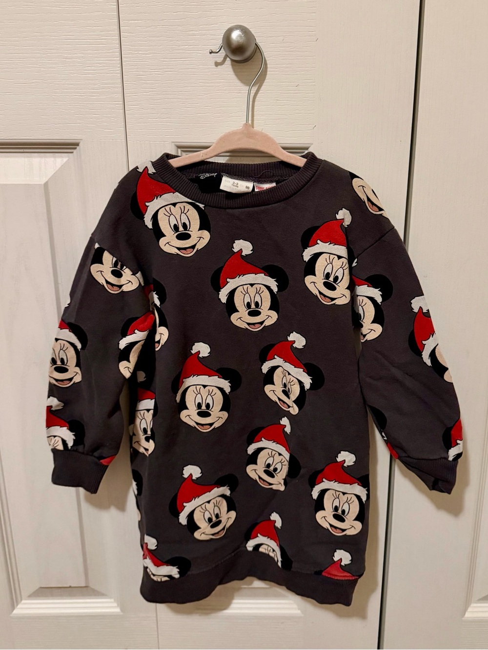 Zara Black Sweatshirt Dress with Red Santa-Style Minnie Faces